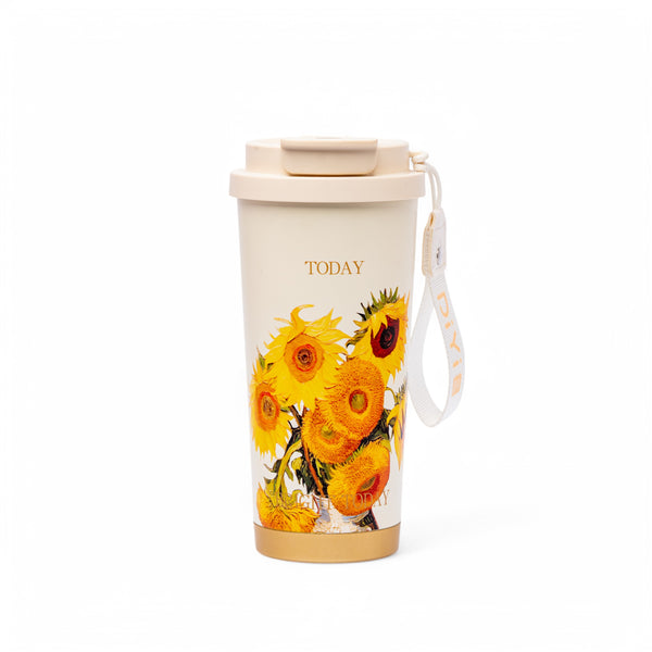 Stainless Steel Insulated Tumbler with Floral Pattern - 17.8 oz (528ml), Yellow