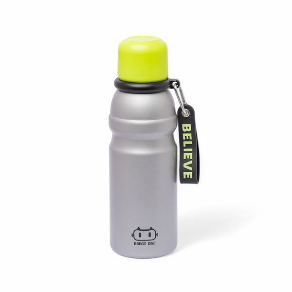 Stainless Steel Insulated Water Bottle with Screw-On Cap - 20.3 oz (600ml), Silver/Green Cup